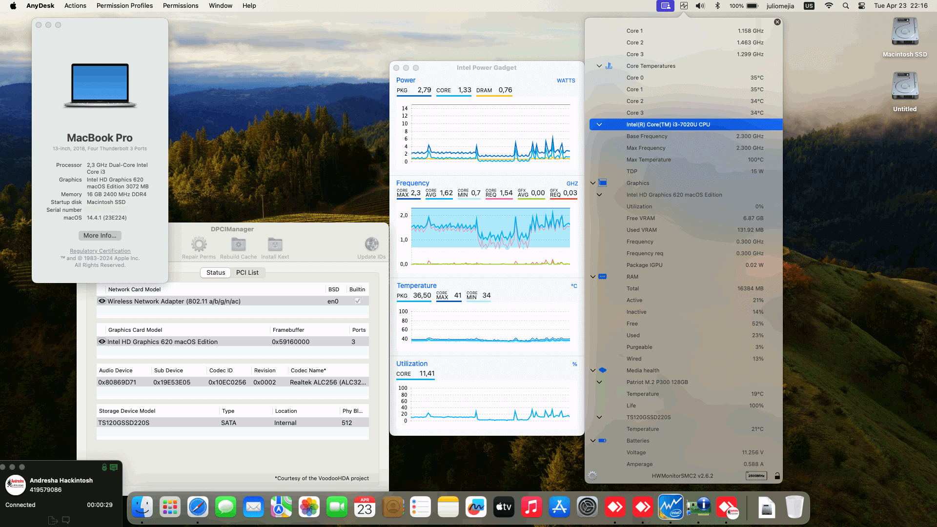 Success Hackintosh macOS Sonoma 14.4.1 Build 23E224 in Huawei Matebook D 2018 MRC-W70